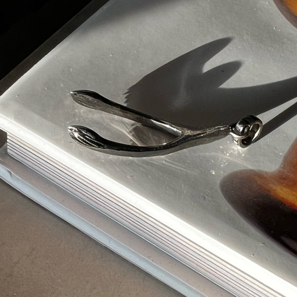 Diamond oxidized 925 silver Wishbone charm 1 7/8”l 5/8”w - Picture 6 of 10